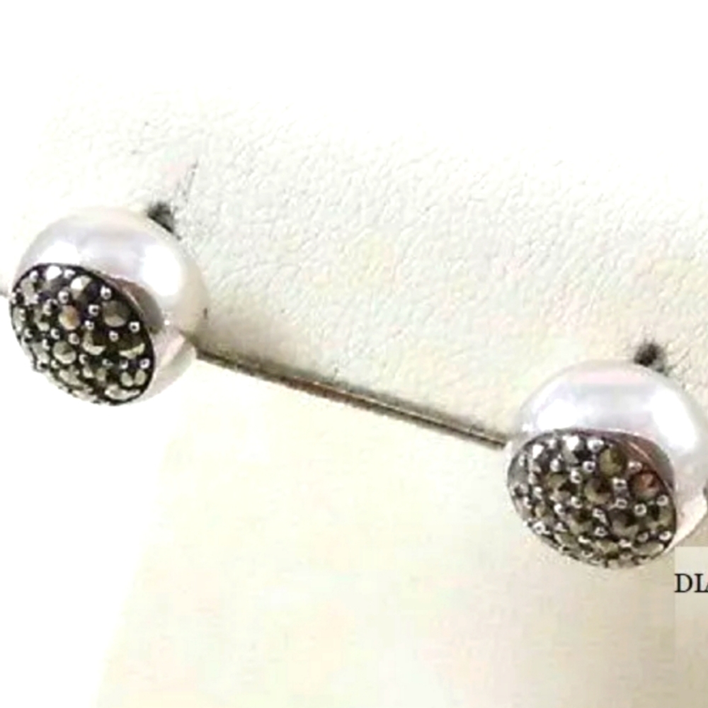 Vintage SS 925 Round Stud Marcasite Earrings
